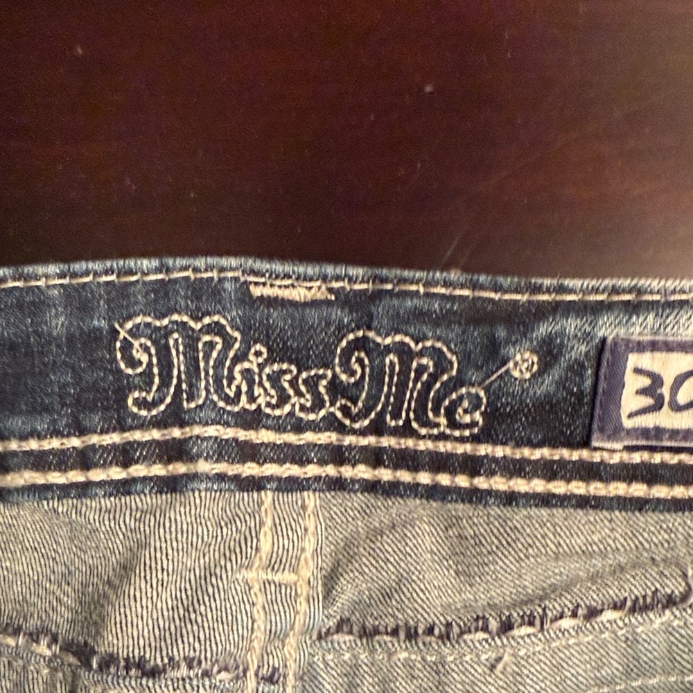 Miss Me Blue Boot Cut Jeans with White Stitching - Picture 4 of 8